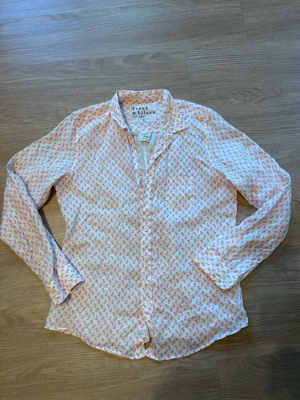 Frank & Eileen Women’s L Barry Tailored Button Up Linen Pineapple Geometric Pink